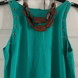 Spense teal green tank blouse w/ grommet detail.